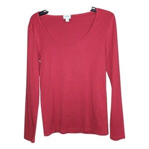 J‎ Crew Factory Womens Medium Long Sleeve Crew Neck Red Sleeve Top Layer